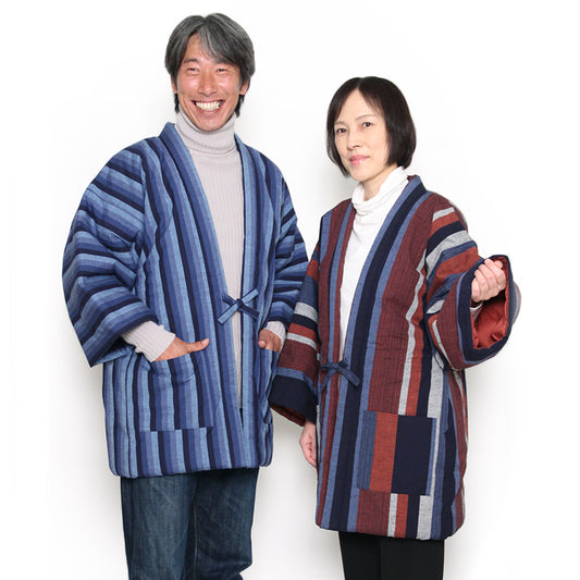 Jaqueta Hanten - Jaqueta Acolchoada - Koshima Azul "Aichou"