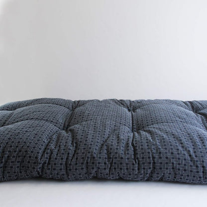Japanese Futon Mattress, Artisan Handmade (Fabric: Enshu Weaving with Sashiko Embroidery Filling: Organic Cotton 100%) NAVY