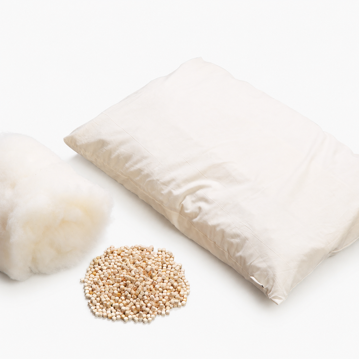 Travesseiro Duplo Conforto, Algodão Orgânico e Lascas de Hinoki, Artesanal (Tecido: Algodão Orgânico, Enchimento: Algodão Orgânico 100% 600g) 43 x 63 cm NC