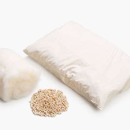 Travesseiro Duplo Conforto, Algodão Orgânico e Lascas de Hinoki, Artesanal (Tecido: Algodão Orgânico, Enchimento: Algodão Orgânico 100% 600g) 43 x 63 cm NC