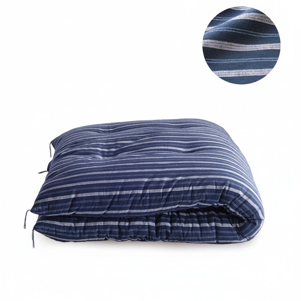 Colchão Japonês Futon Feito por Artesãos (Tecido: Algodão Tecer Enshu Padrão Listras Shima, Enchimento: Algodão Orgânico 100%)