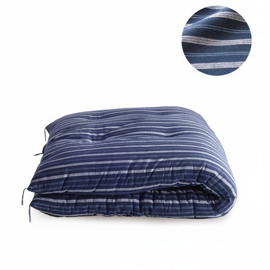Japanese Futon Mattress Made by Craftsmen (Fabric: Enshu Weave Cotton Shima Stripes Pattern, Filling: Organic Cotton 100%)