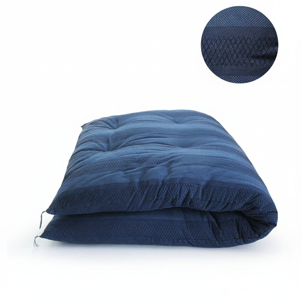 Colchão de Futon Japonês, Artesanal (Tecido: Enshu Weave Enchimento: Algodão Orgânico 100%,) AZUL MESCLADO
