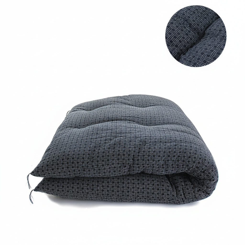 Japanese Futon Mattress, Artisan Handmade (Fabric: Enshu Weaving with Sashiko Embroidery Filling: Organic Cotton 100%) NAVY