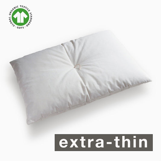 GOTS Certified Organic Extra Thin Pillow,  Artisan Handmade (Fabric: Organic Cotton, Filling: Organic Cotton 100% )  Pillow Topper NC