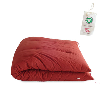 GOTS Certified Japanese Futon Mattress, Artisan Handmade (Fabric: Organic Cotton, Filling: Organic Cotton 100%) Kuriume Red