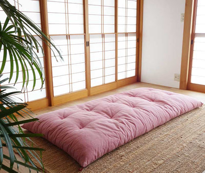 Colchão de futon japonês, feito à mão (tecido: algodão tingido com ervas, enchimento: 100% algodão orgânico), listra de garança