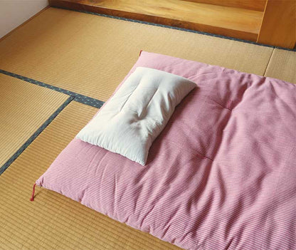 Colchão de futon japonês, feito à mão (tecido: algodão tingido com ervas, enchimento: 100% algodão orgânico), listra de garança