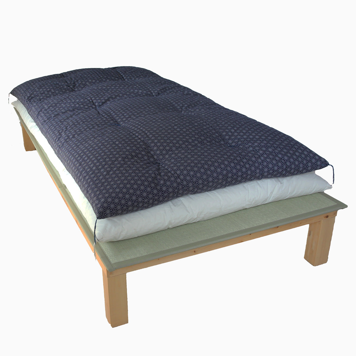Colchão Topper Japonês Futon, Artesanalmente 30% Mais Fino (Tecido: Padrão Folha de Linho Asanoha, Algodão Natural 100%)
