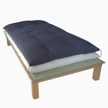 Colchão Topper Japonês Futon, Artesanalmente 30% Mais Fino (Tecido: Padrão Folha de Linho Asanoha, Algodão Natural 100%)