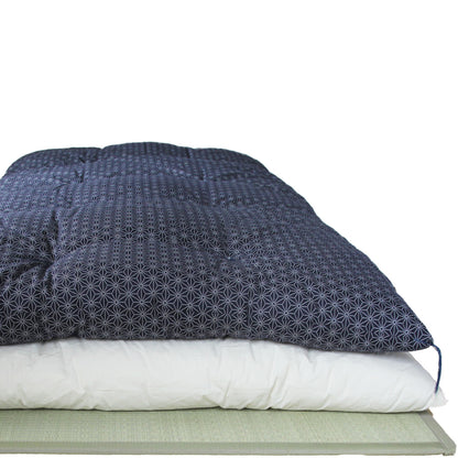 Colchão Topper Japonês Futon, Artesanalmente 30% Mais Fino (Tecido: Padrão Folha de Linho Asanoha, Algodão Natural 100%)