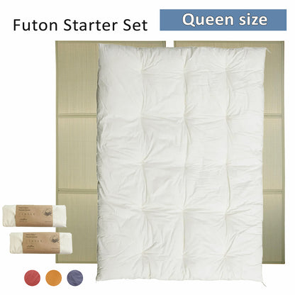 Conjunto Inicial de Futon - 4 itens no tamanho Solteiro - Um Colchão Orgânico, Um Tatame Dobrável, Duas Capas Orgânicas para Futon