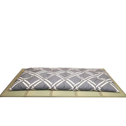 Japanese Futon Mattress, Artisan Handmade (Fabric: Japandi Futae-bishi Trellis)