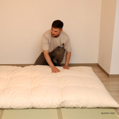 Conjunto Inicial de Futon - 4 itens no tamanho Solteiro - Um Colchão Orgânico, Um Tatame Dobrável, Duas Capas Orgânicas para Futon