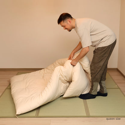 Conjunto Inicial de Futon - 4 itens no tamanho Solteiro - Um Colchão Orgânico, Um Tatame Dobrável, Duas Capas Orgânicas para Futon